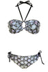 Bikini 4 Positions Réversible Cherie "Python Olive/Noir Solide"
